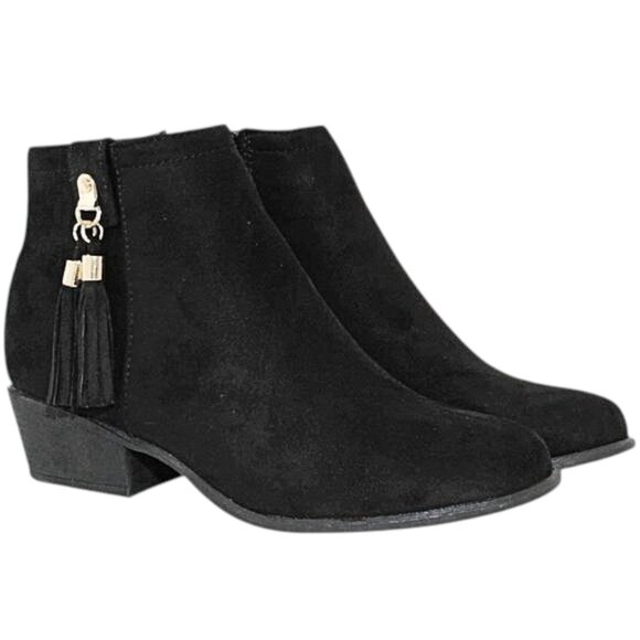 🖤 Women's Black Tassel Fringe Faux Suede Ankle Boots Booties – Side Zip - Picture 1 of 7